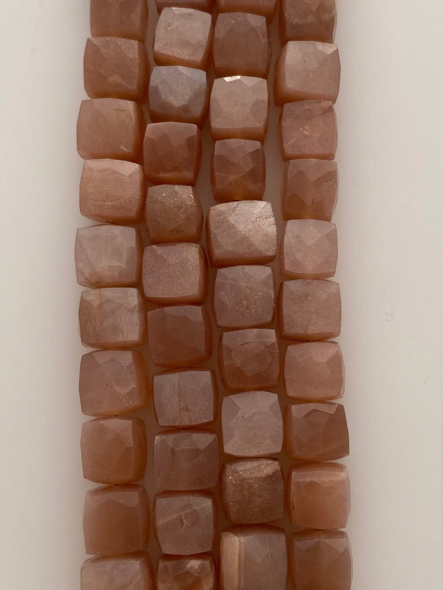 1 Strand of Natural Peach Moonstone Faceted Cube Beads. 100% Natural. 6mm to 7mm size, 27 to 35 Beads per strand, Good Quality #pemo5