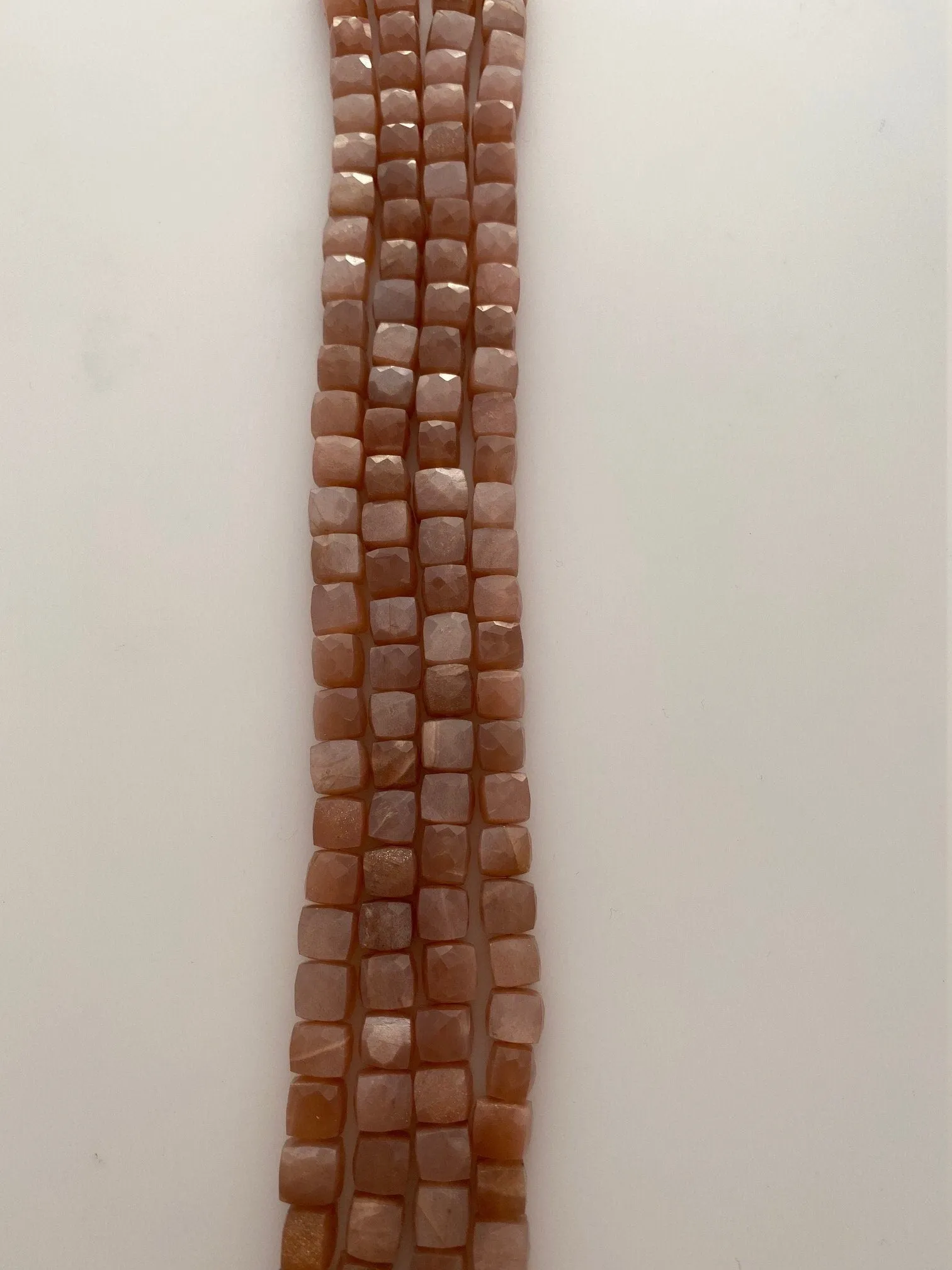 1 Strand of Natural Peach Moonstone Faceted Cube Beads. 100% Natural. 6mm to 7mm size, 27 to 35 Beads per strand, Good Quality #pemo5