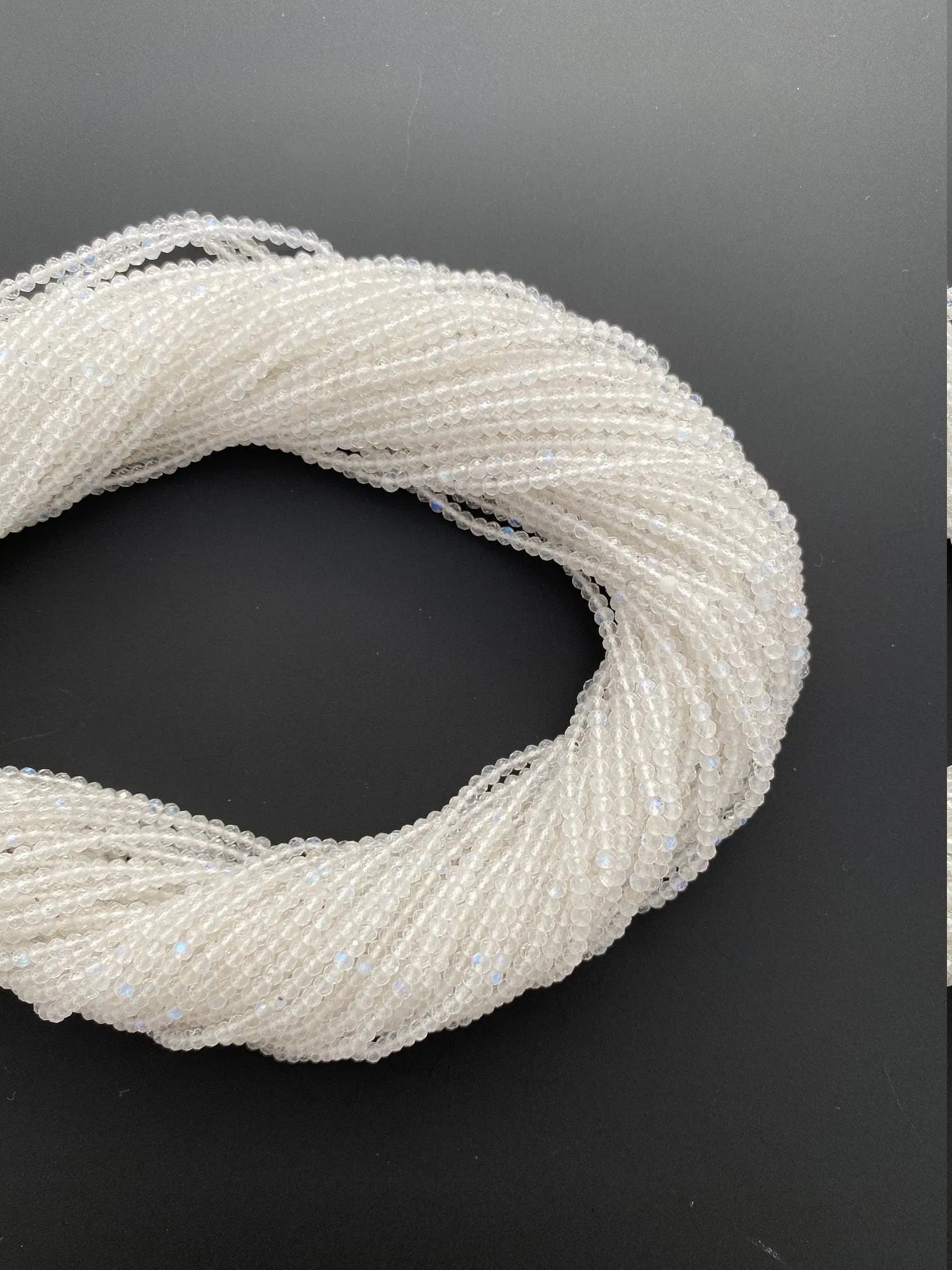 1 Strand of Natural White Rainbow Moonstone Faceted Rondelle Beads. 100% Natural. Each bead is clean and has fire, 3mm size, #moon3