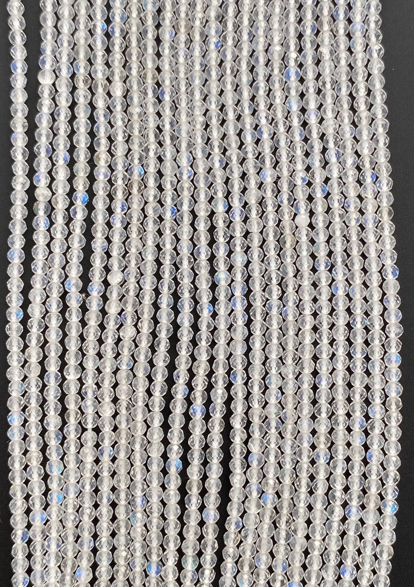 1 Strand of Natural White Rainbow Moonstone Faceted Rondelle Beads. 100% Natural. Each bead is clean and has fire, 3mm size, #moon3