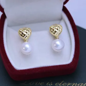 10-11mm Freshwater Pearl & Heart Earrings
