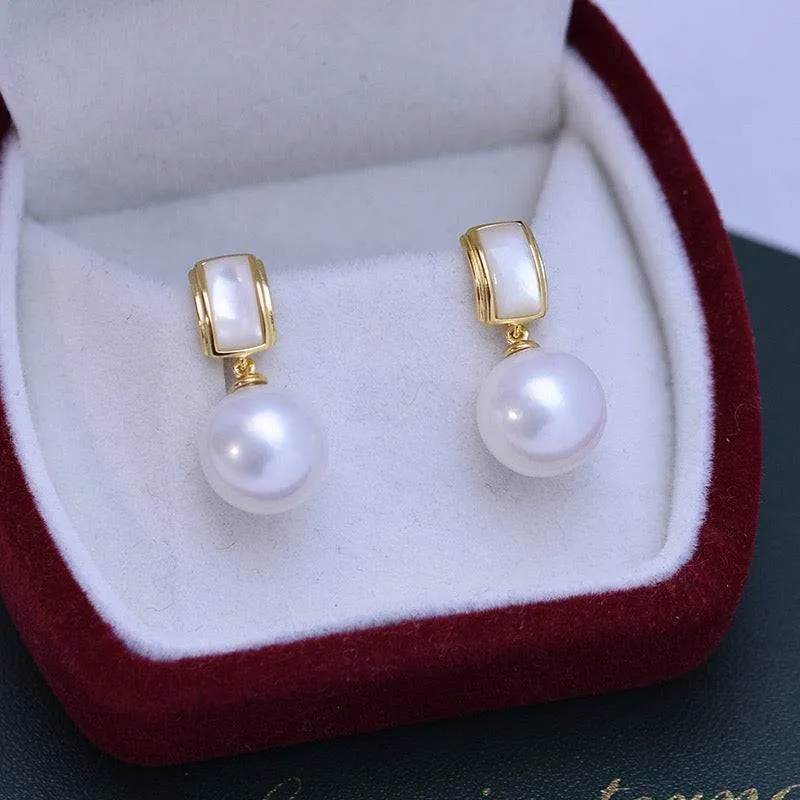 10-11mm Freshwater Pearl & Mother Of Pearls Earrings