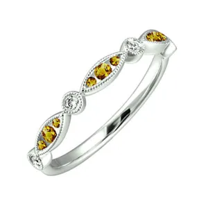 10Kt White Gold Diamond 1/20Ctw & Citrine 1/5Ctw Ring