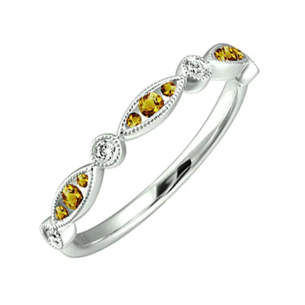 10Kt White Gold Diamond 1/20Ctw & Citrine 1/5Ctw Ring