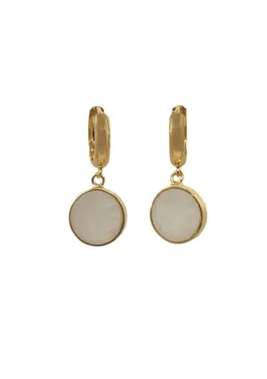 12MM Bezel Round Moonstone on 18KT Gold Fill Hoops