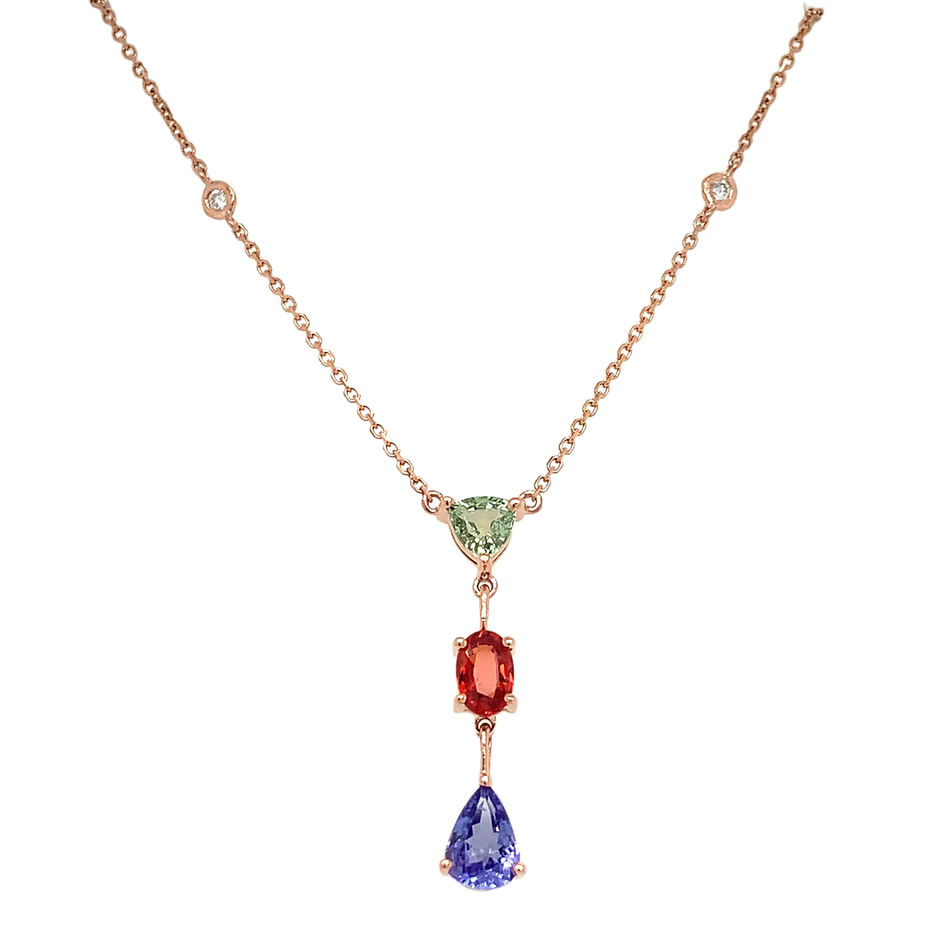 14 Karat Rosé Drop Gemstone Necklace