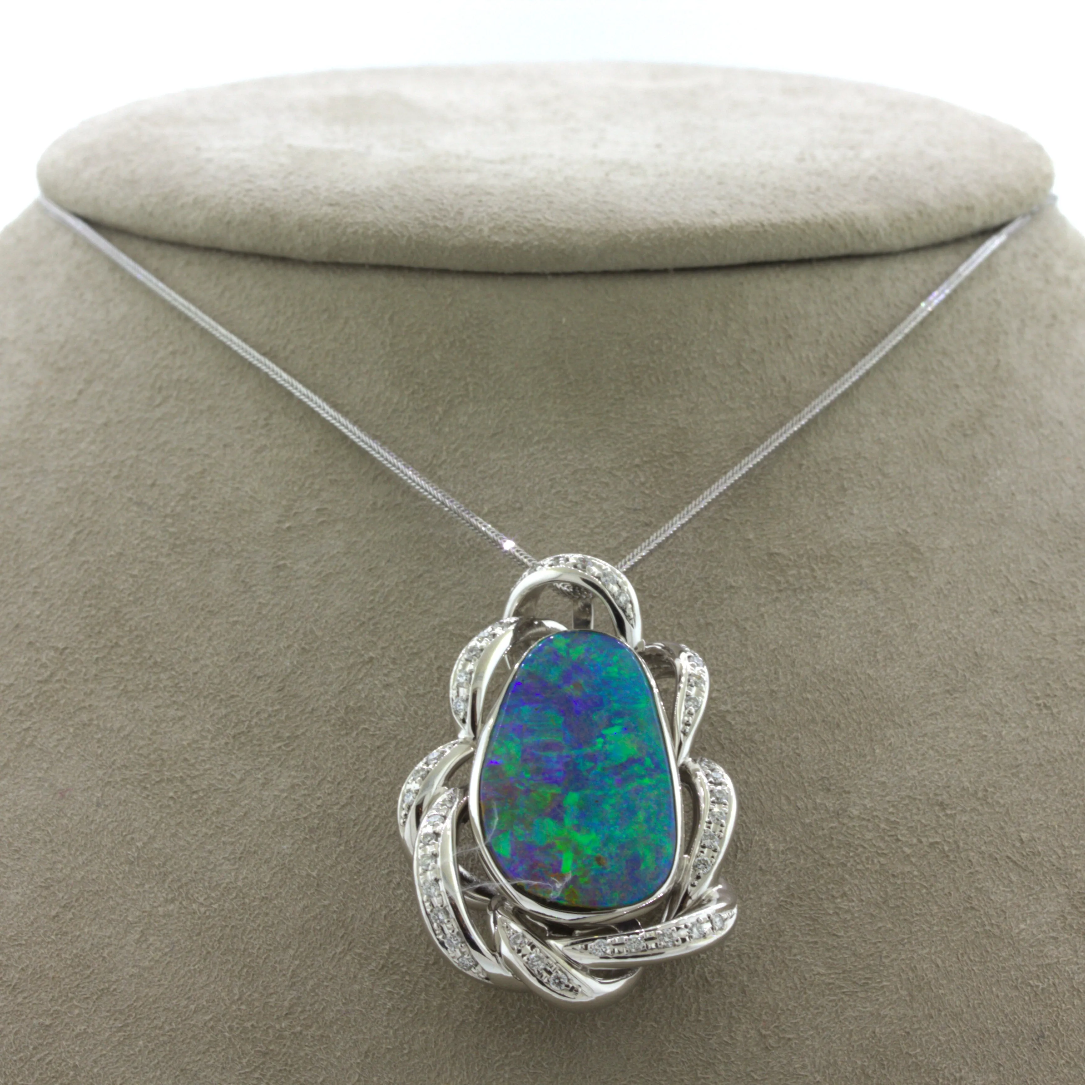 14.51 Carat Australian Boulder Opal Diamond Platinum Pendant