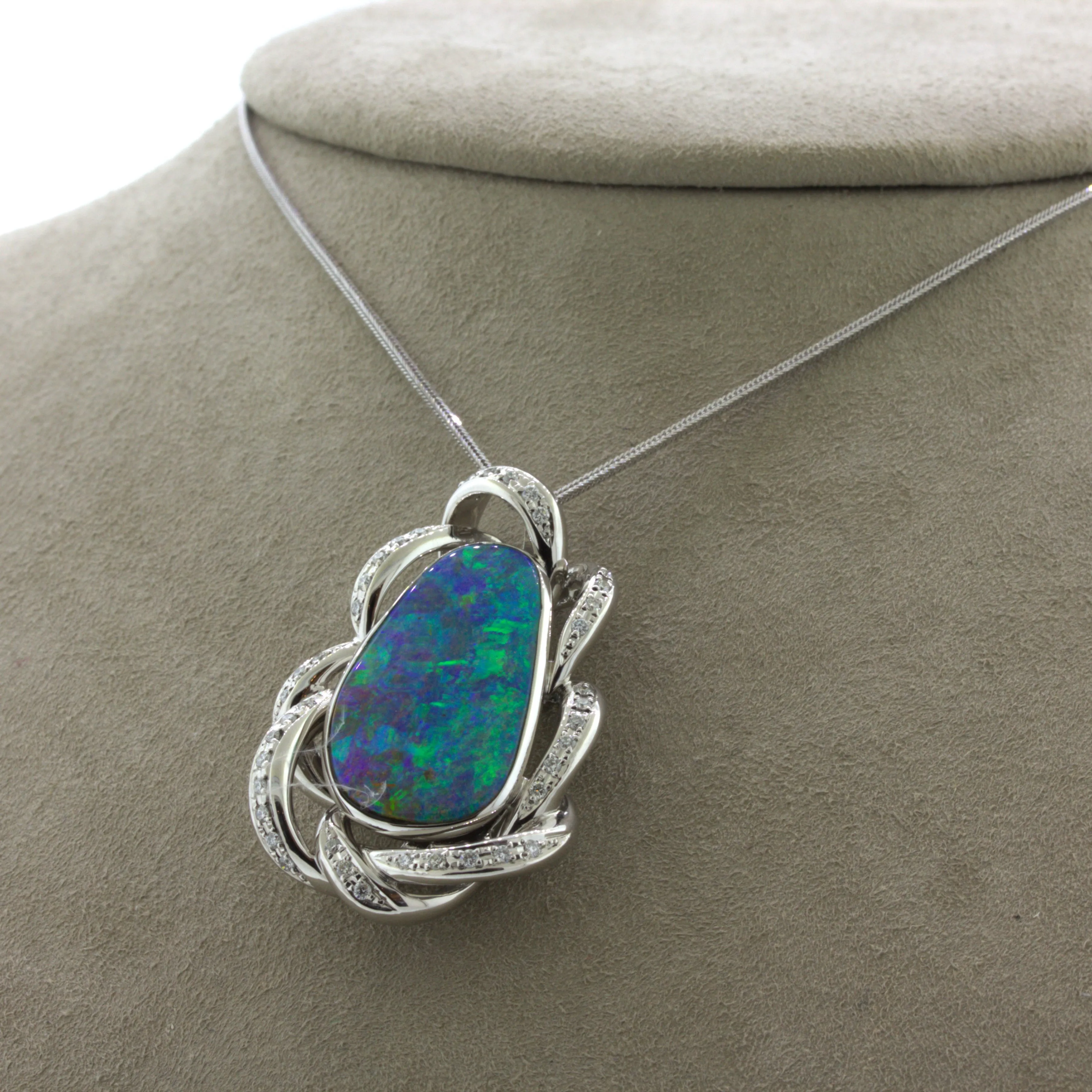 14.51 Carat Australian Boulder Opal Diamond Platinum Pendant