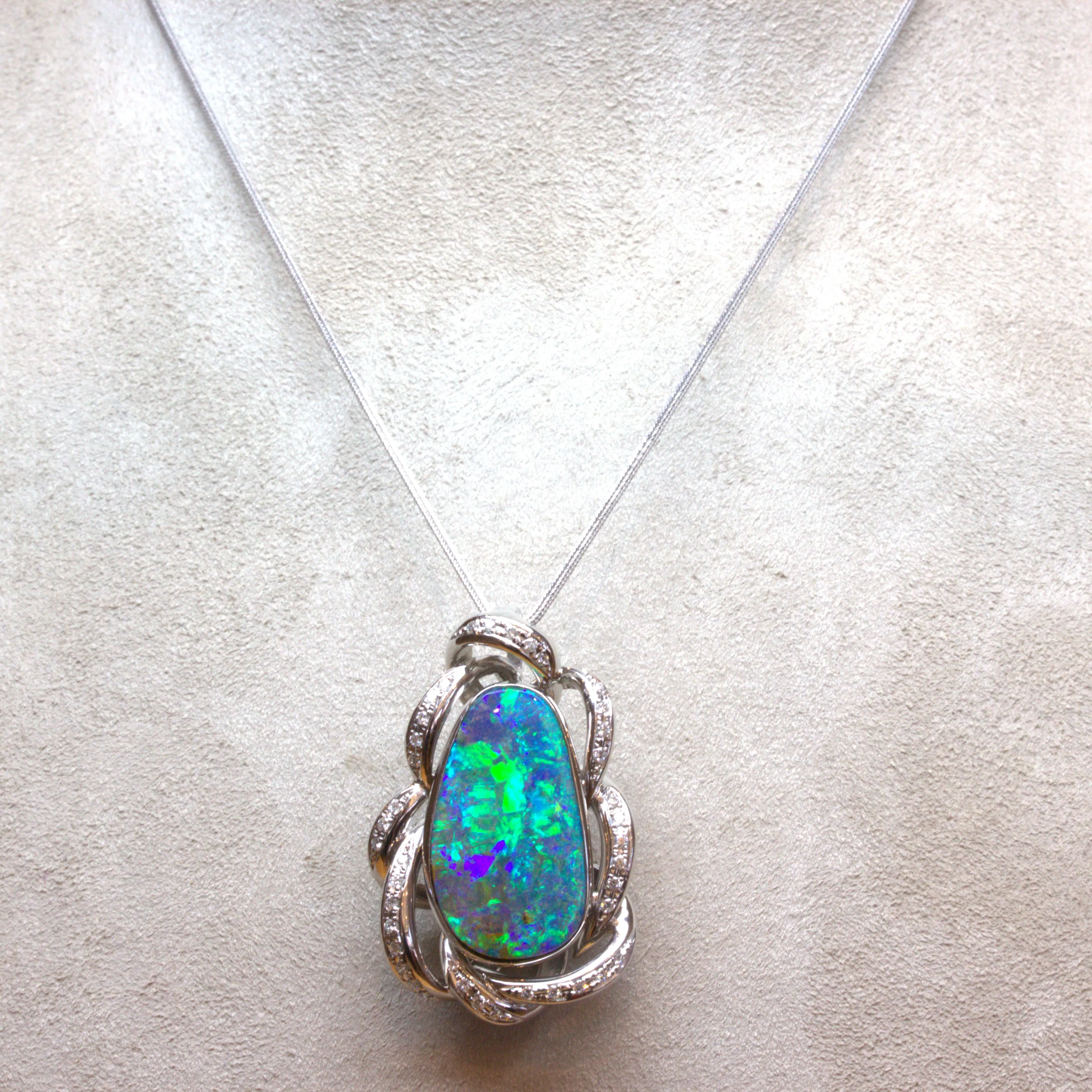 14.51 Carat Australian Boulder Opal Diamond Platinum Pendant