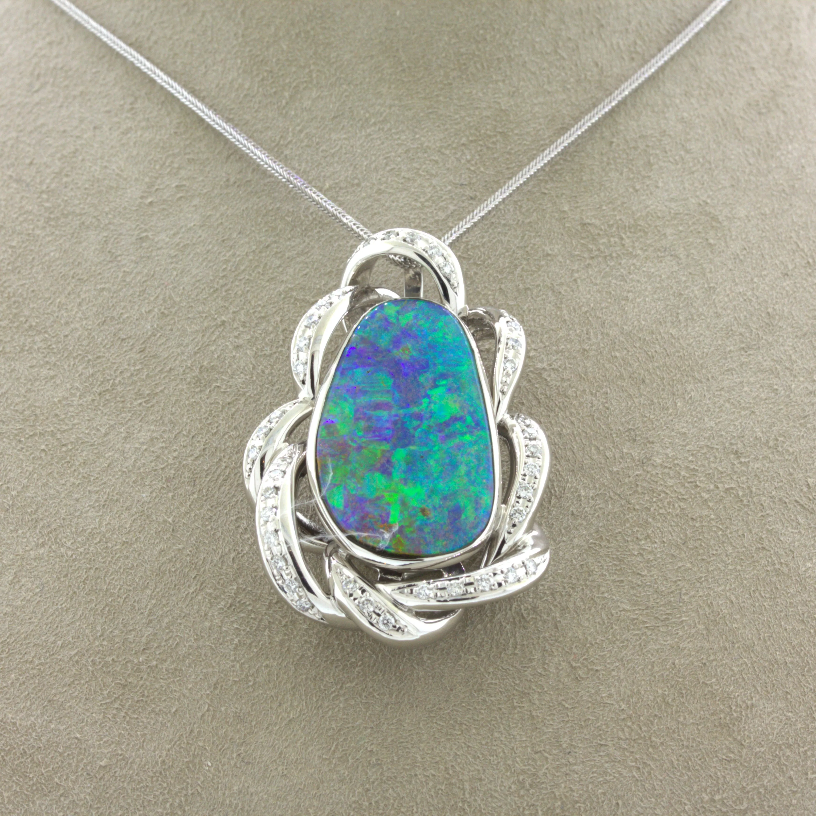 14.51 Carat Australian Boulder Opal Diamond Platinum Pendant
