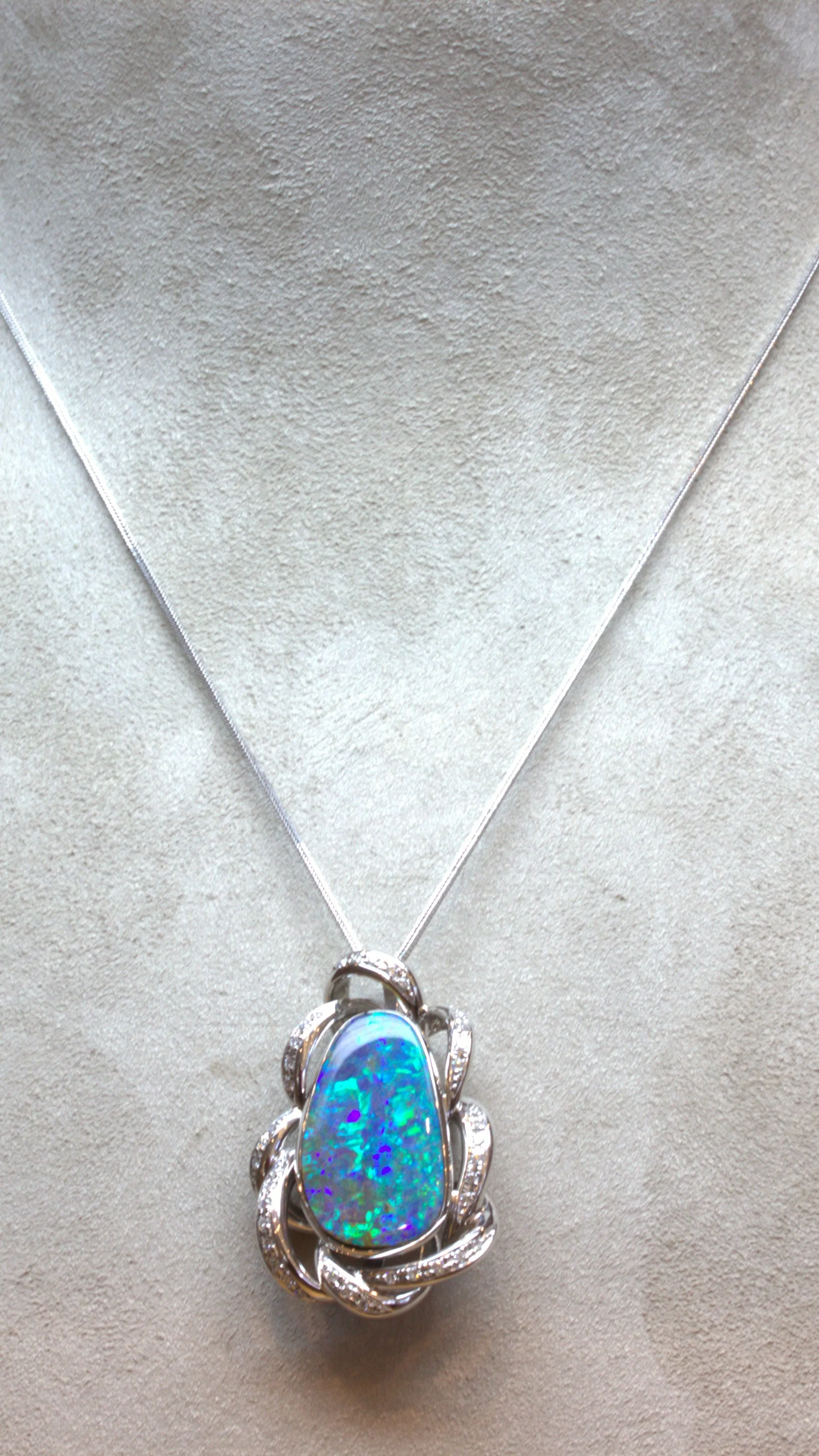 14.51 Carat Australian Boulder Opal Diamond Platinum Pendant