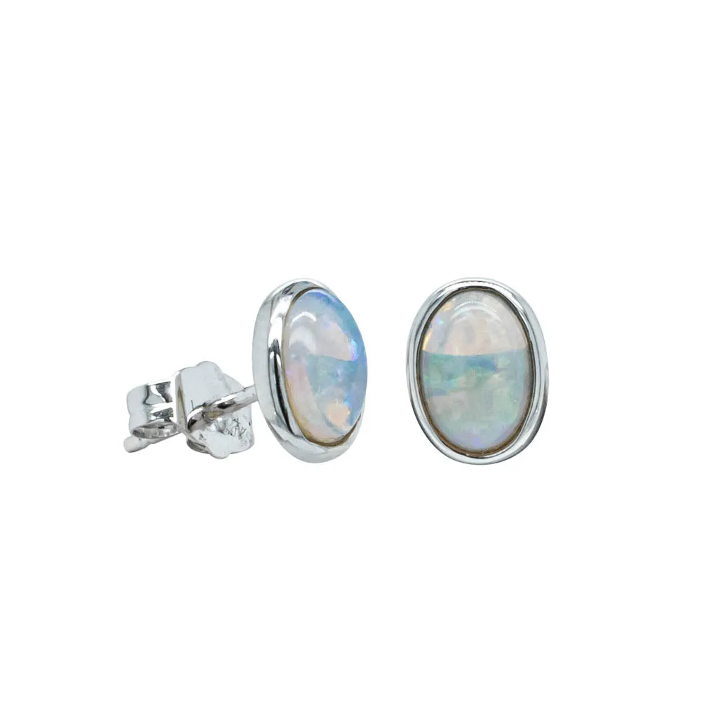 14ct White Gold Opal Stud Earrings