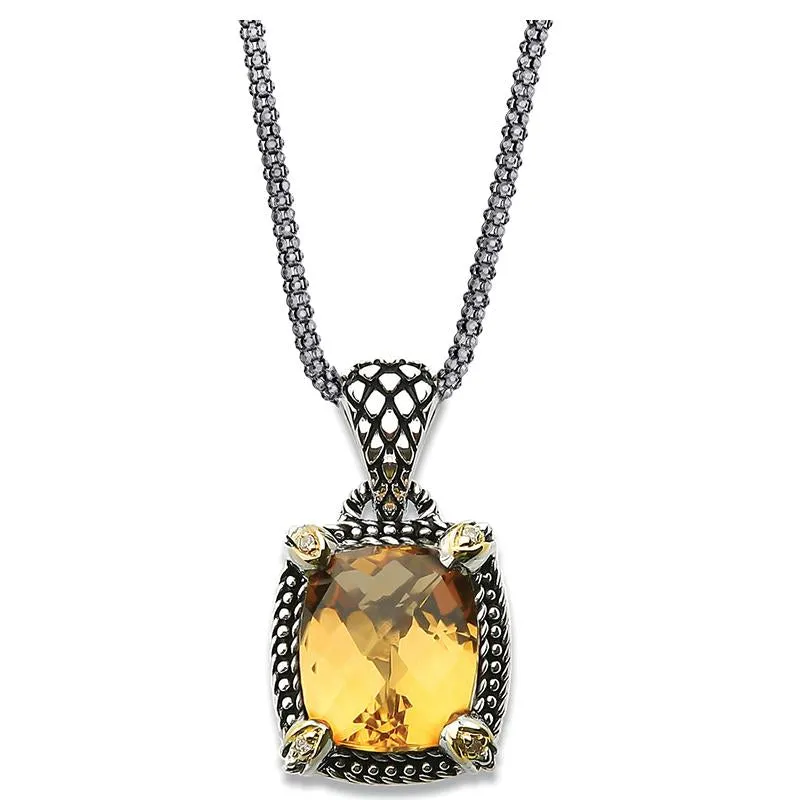 14K And 925 Sterling Silver Pendant With Citrine (141P114811CT)