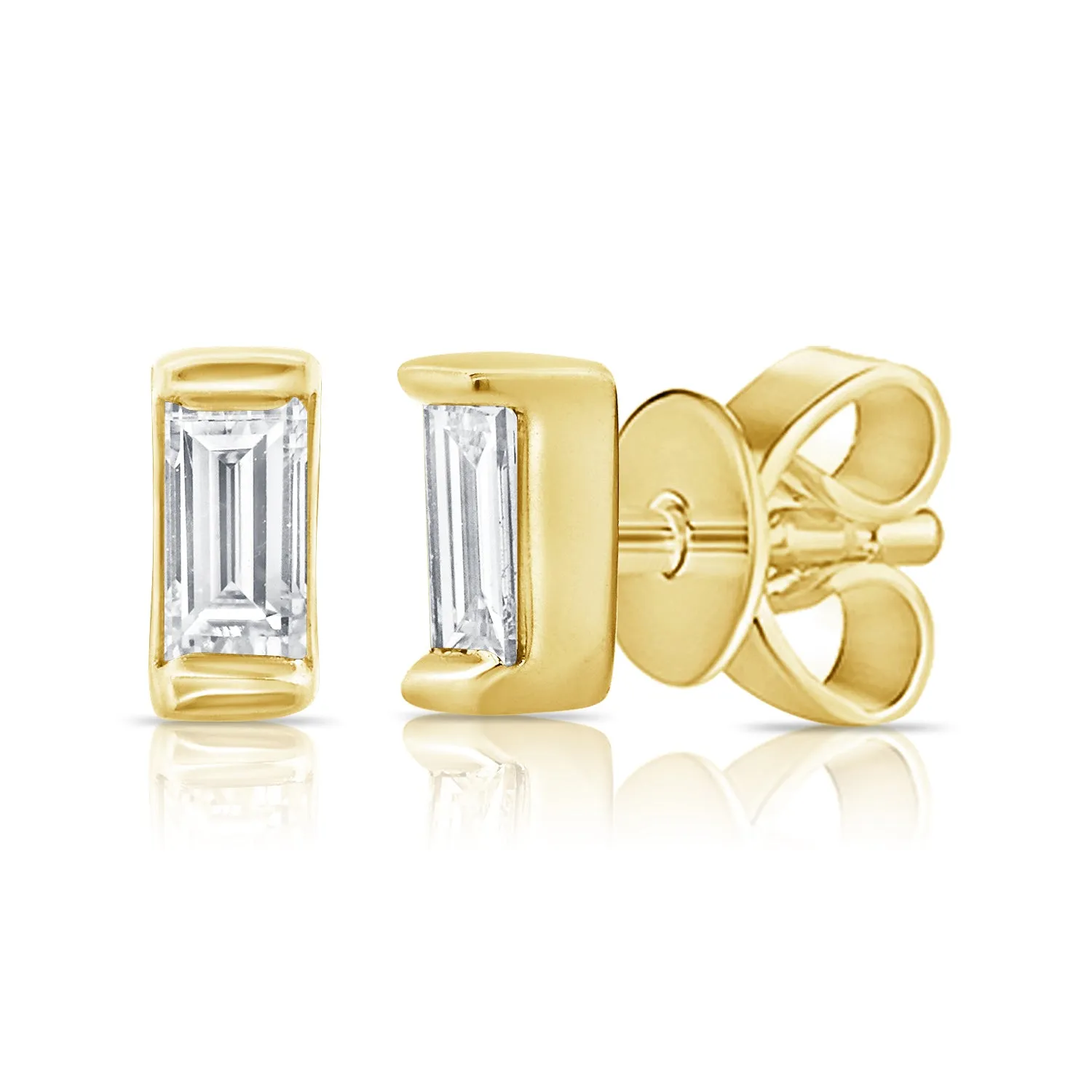 14k Gold & Baguette Diamond Stud Earrings - 0.14ct