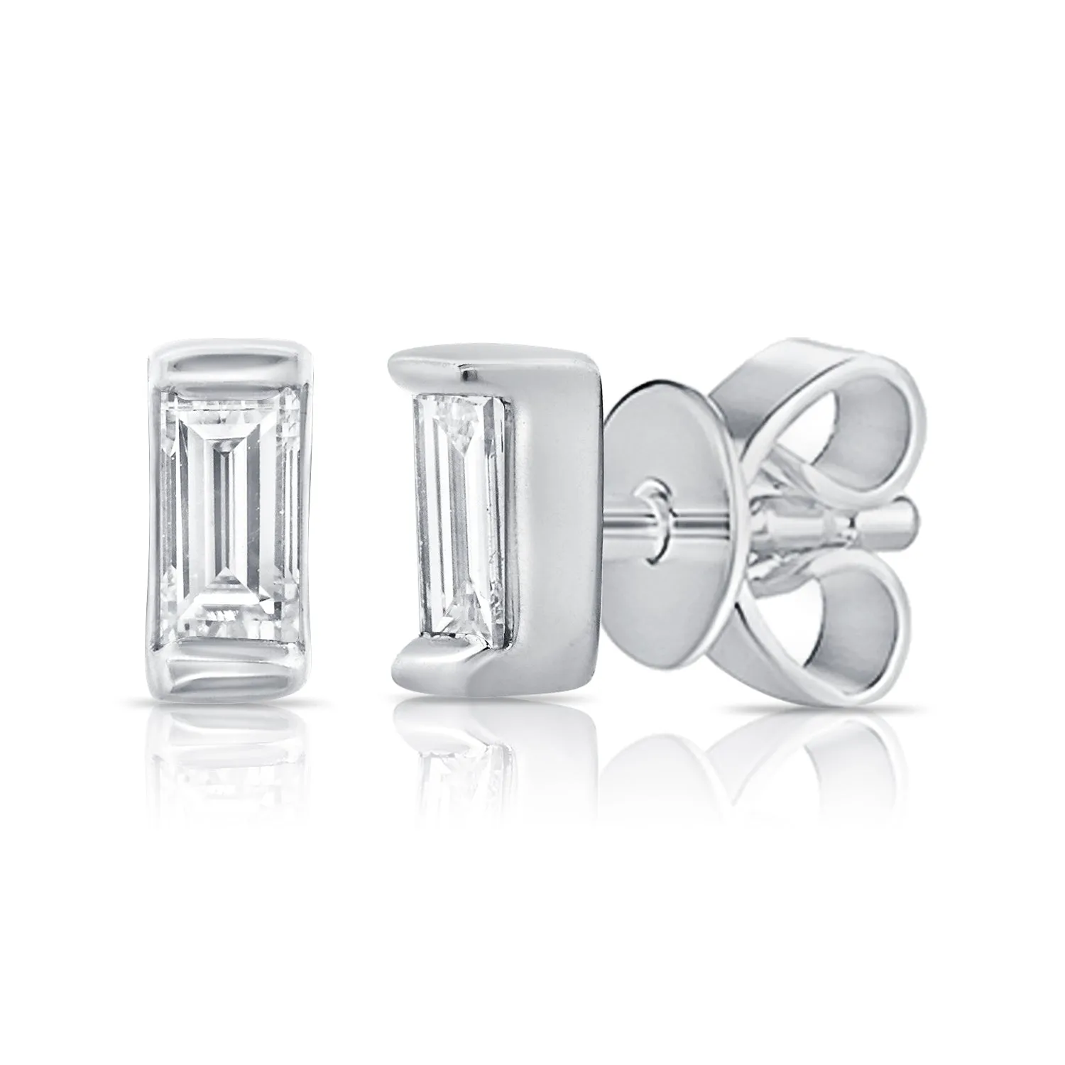 14k Gold & Baguette Diamond Stud Earrings - 0.14ct