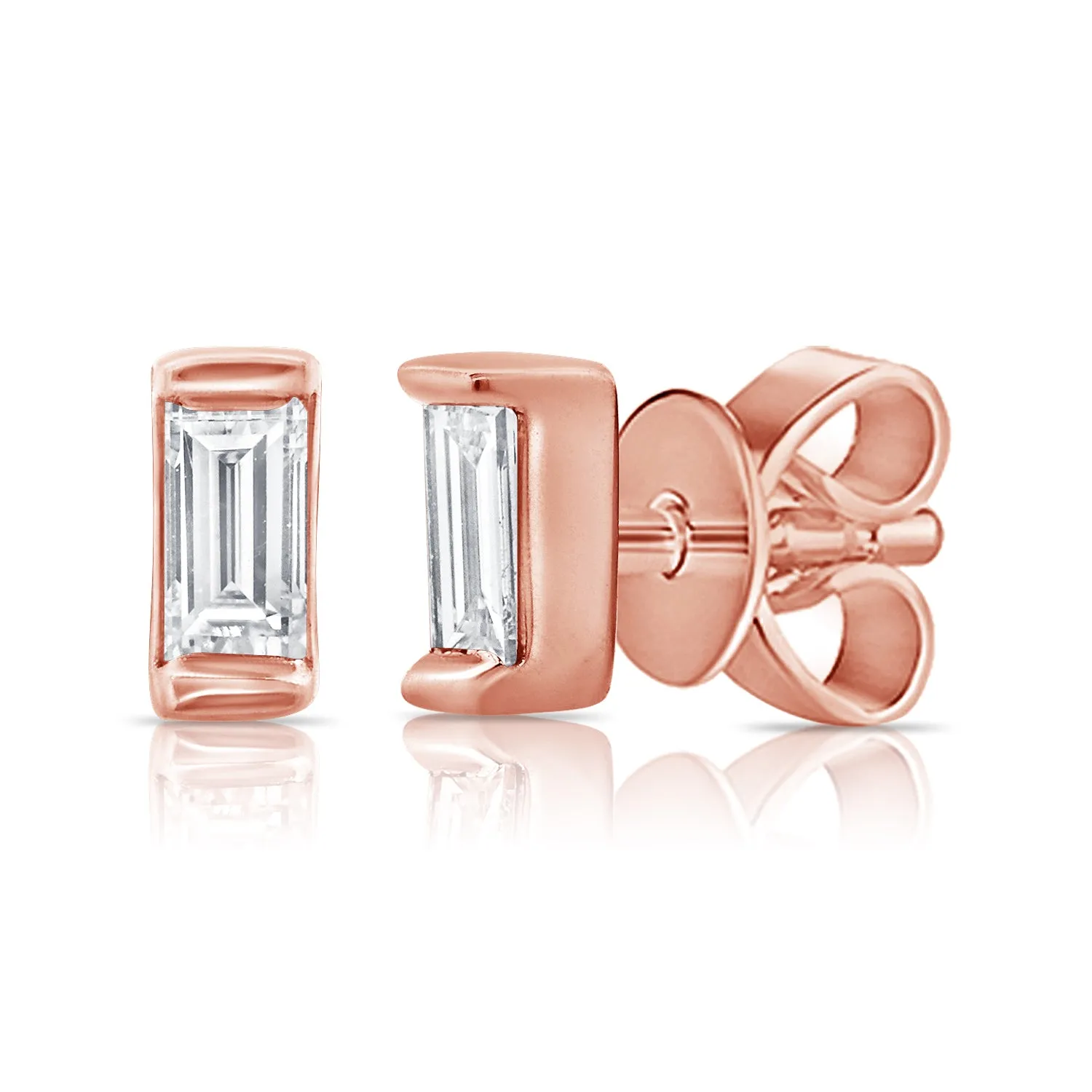 14k Gold & Baguette Diamond Stud Earrings - 0.14ct
