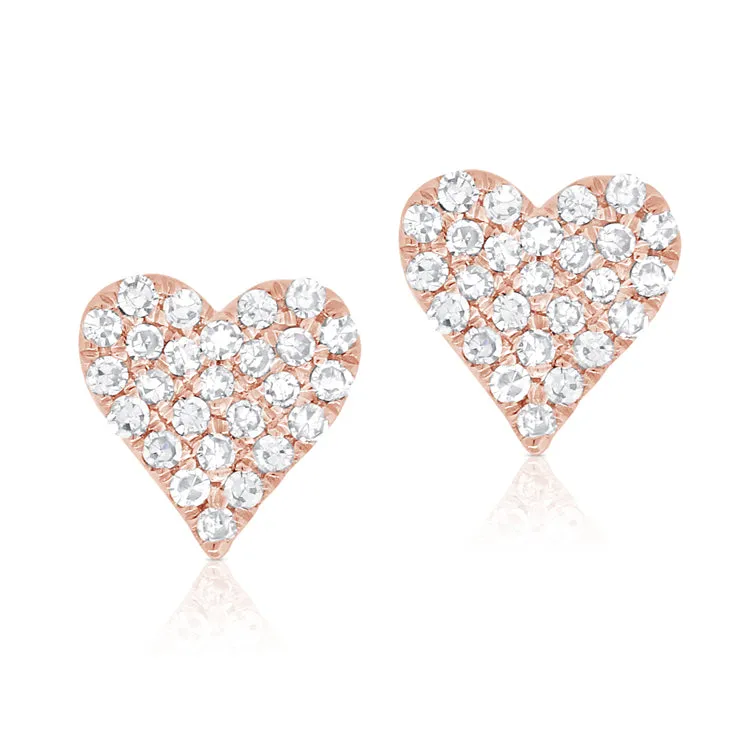 14k Gold & Diamond Heart Stud Earrings- 0.13 ct.