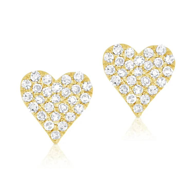 14k Gold & Diamond Heart Stud Earrings- 0.13 ct.
