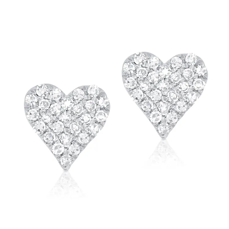 14k Gold & Diamond Heart Stud Earrings- 0.13 ct.