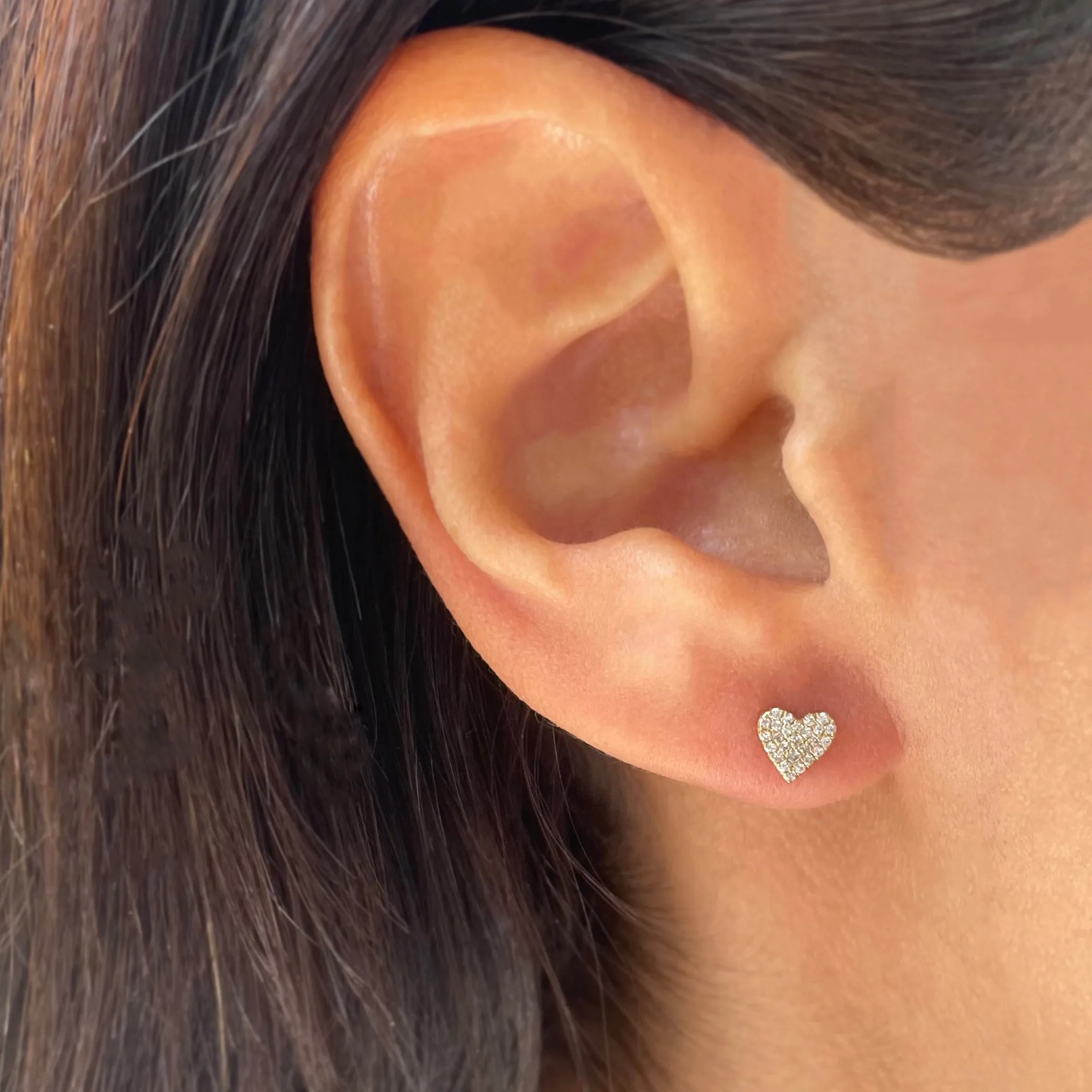 14k Gold & Diamond Heart Stud Earrings- 0.13 ct.