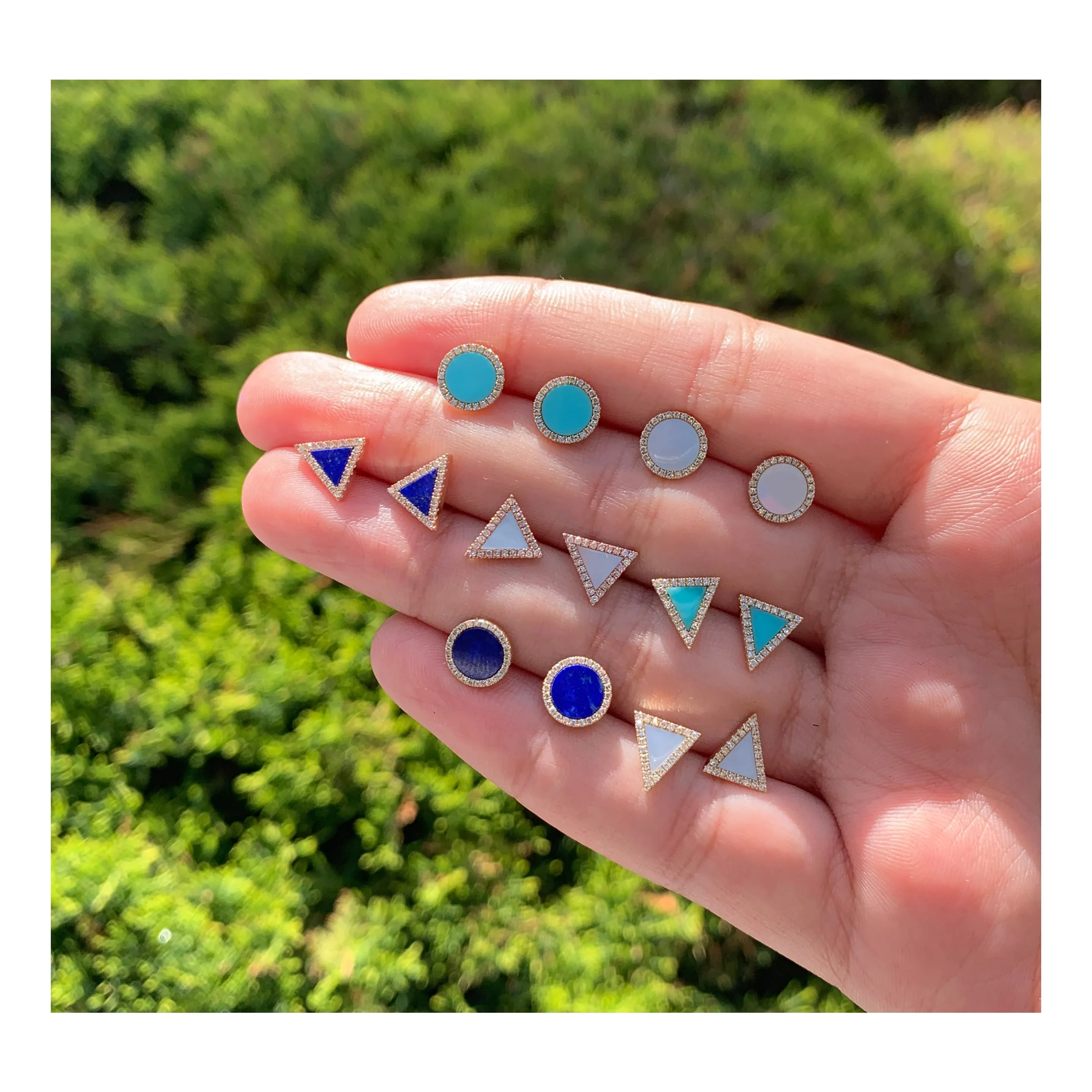 14k Gold Diamond & Lapis Triangle Stud Earrings