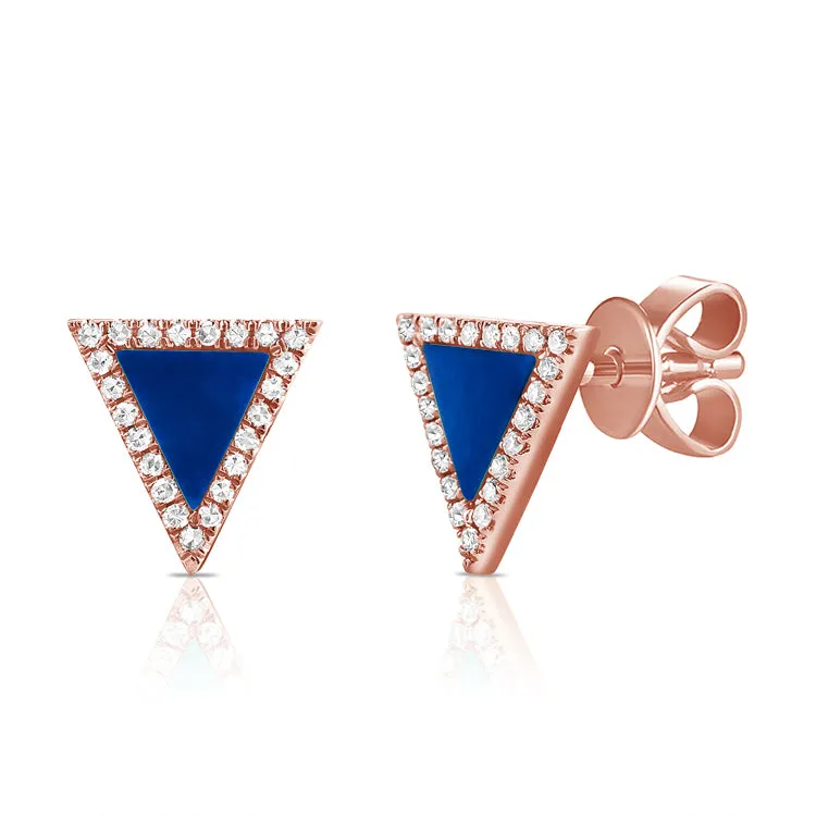 14k Gold Diamond & Lapis Triangle Stud Earrings