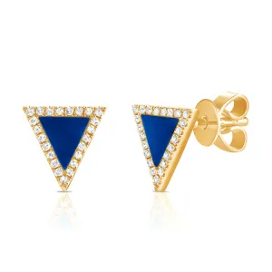 14k Gold Diamond & Lapis Triangle Stud Earrings