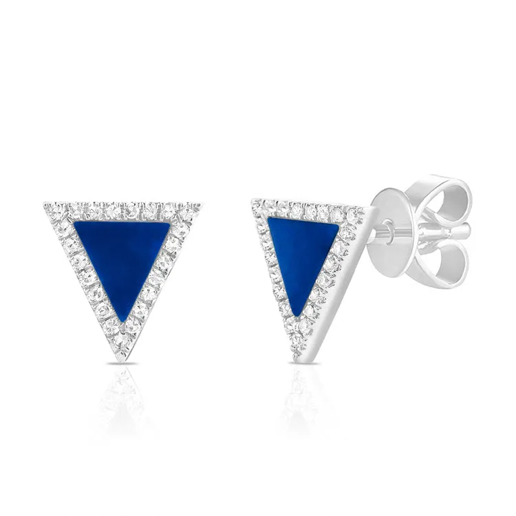 14k Gold Diamond & Lapis Triangle Stud Earrings