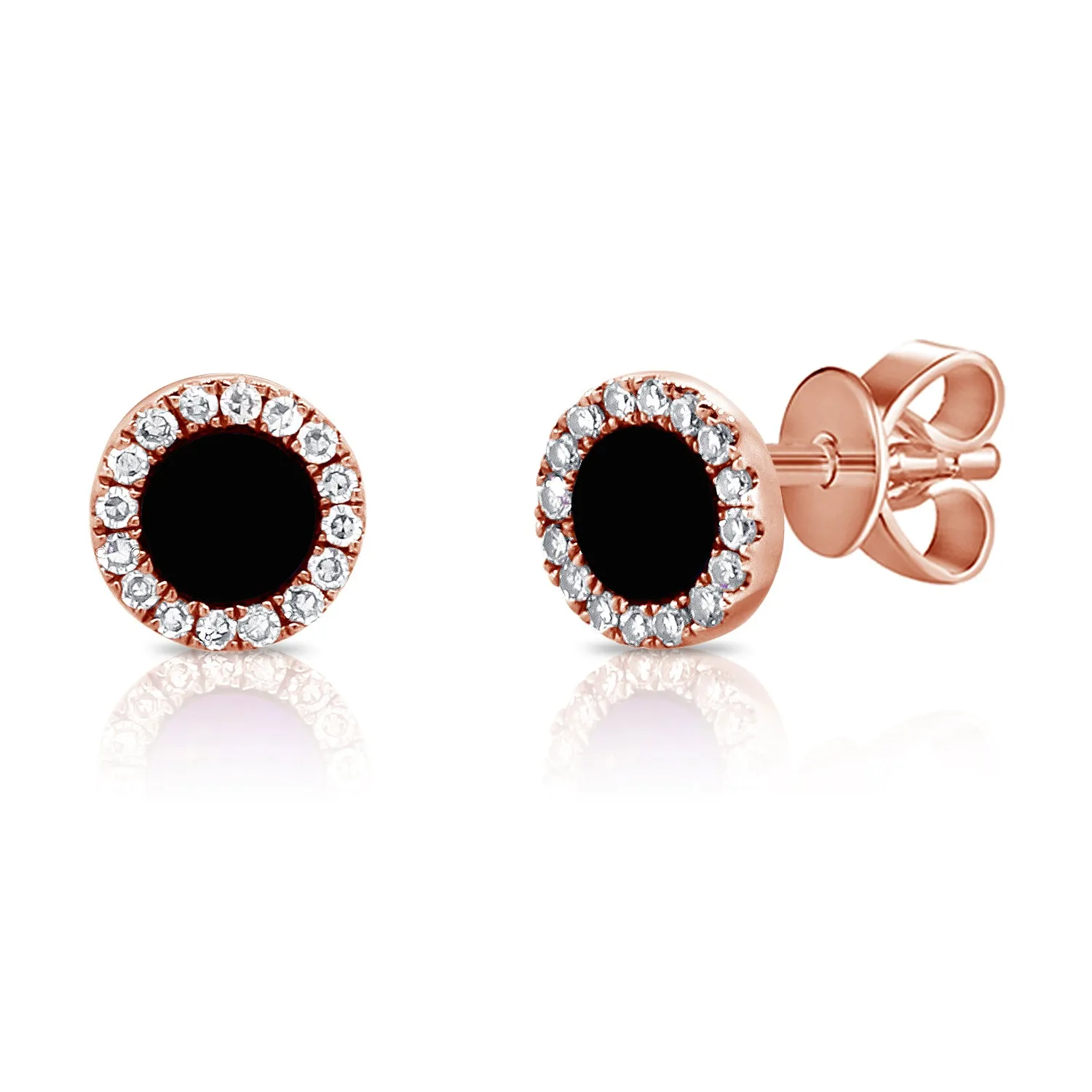 14K Gold Onyx & Diamond Small Disc Stud Earrings