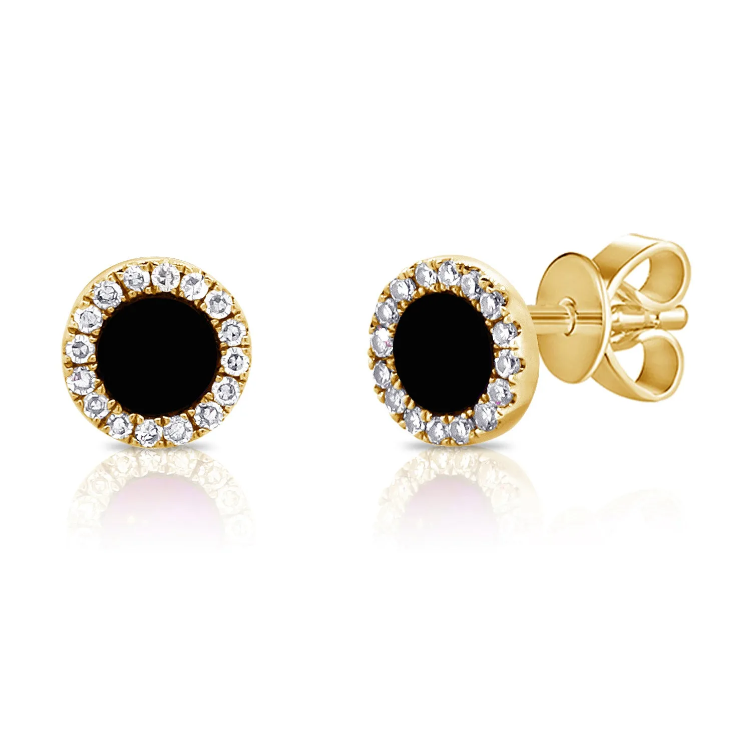14K Gold Onyx & Diamond Small Disc Stud Earrings