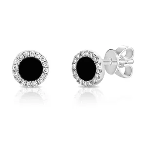 14K Gold Onyx & Diamond Small Disc Stud Earrings