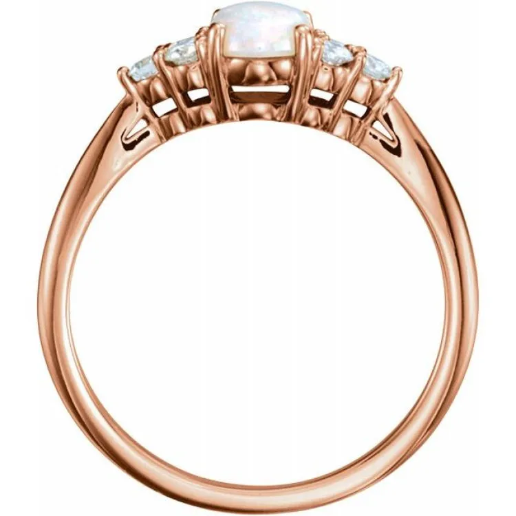 14K Rose Natural Opal & 1/5 CTW Natural Diamond Ring