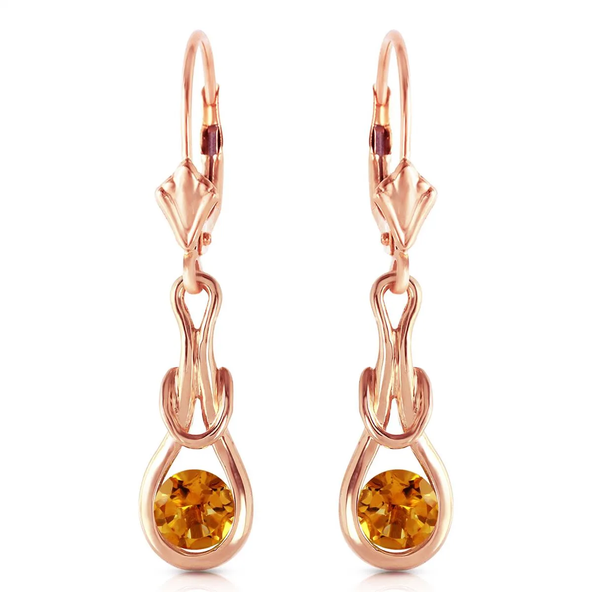 14K Solid Rose Gold Leverback Earrings Natural Citrine Gemstone