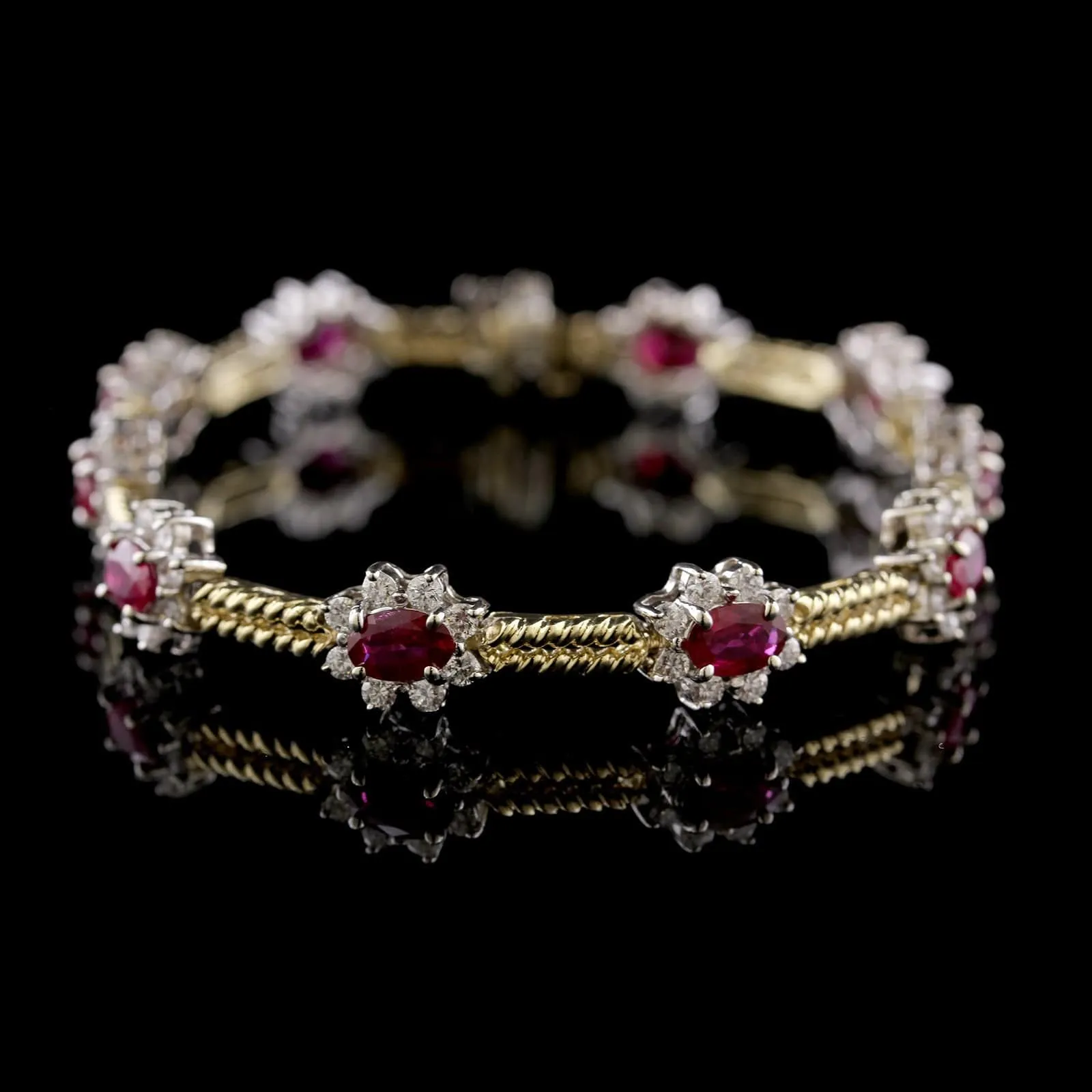 14K Two-tone Gold Estate Ruby and Diamond Bracelet