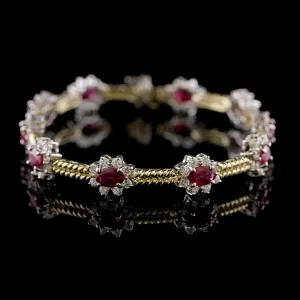 14K Two-tone Gold Estate Ruby and Diamond Bracelet