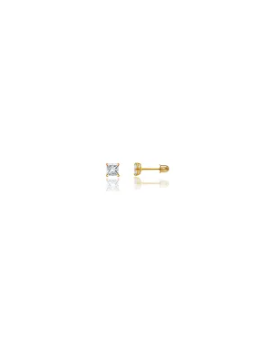 14K Yellow Gold 3MM Square CZ Screwback Stud Earrings