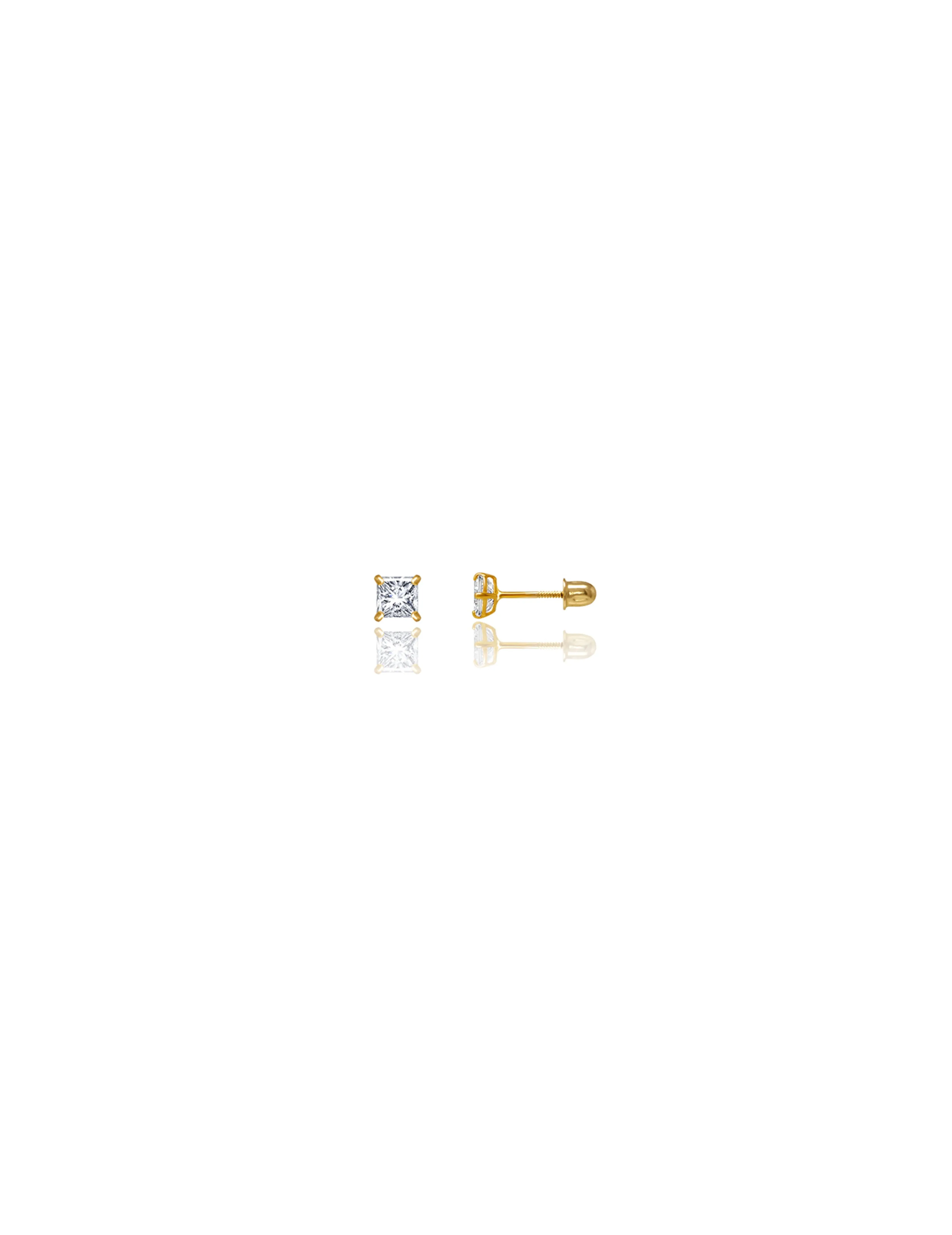 14K Yellow Gold 3MM Square CZ Screwback Stud Earrings