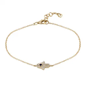 14K Yellow Gold Diamond   Sapphire Hamsa Bracelet