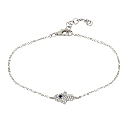 14K Yellow Gold Diamond   Sapphire Hamsa Bracelet