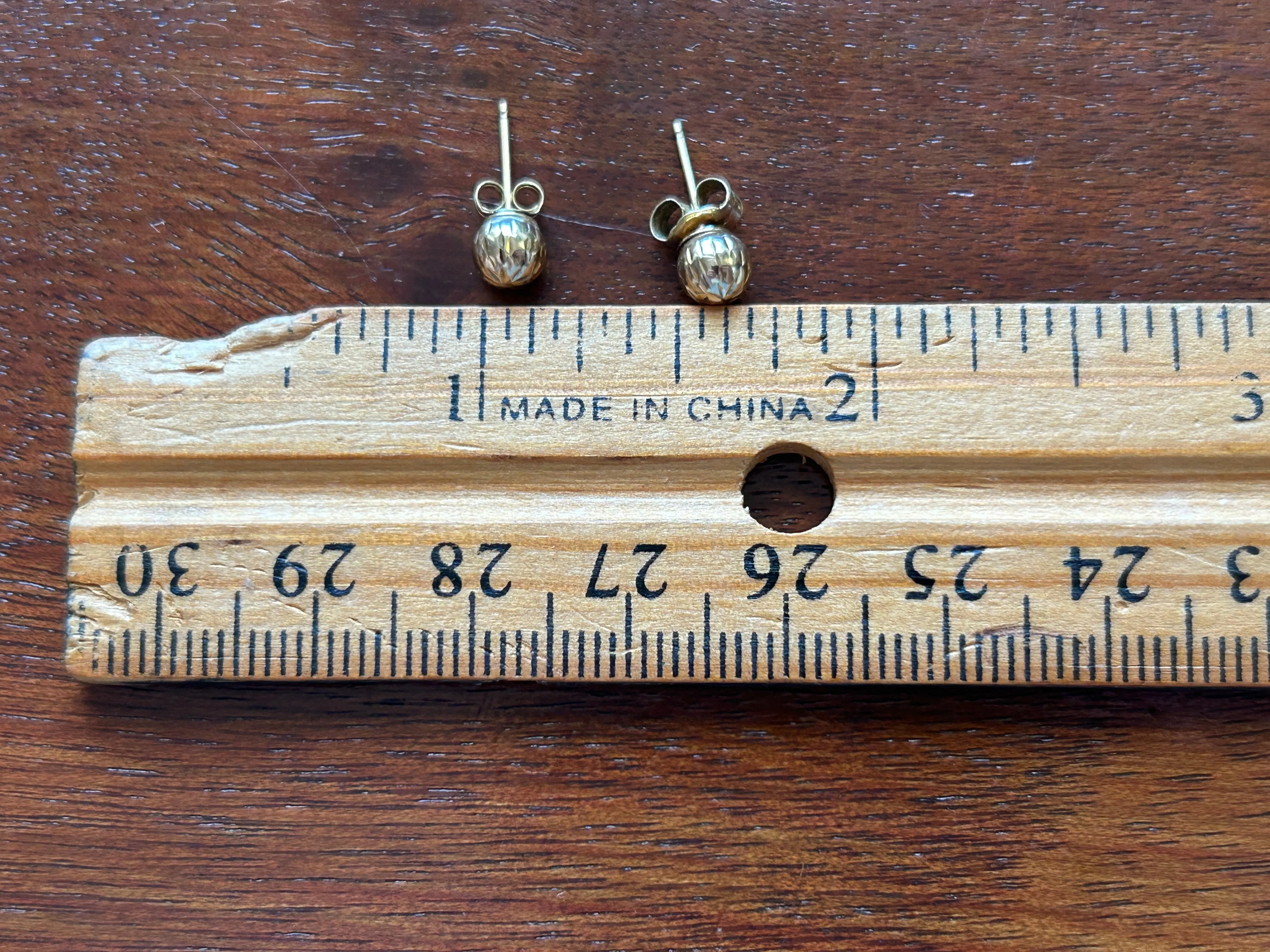 14k Yellow Gold Textured Ball Bead Stud Earrings