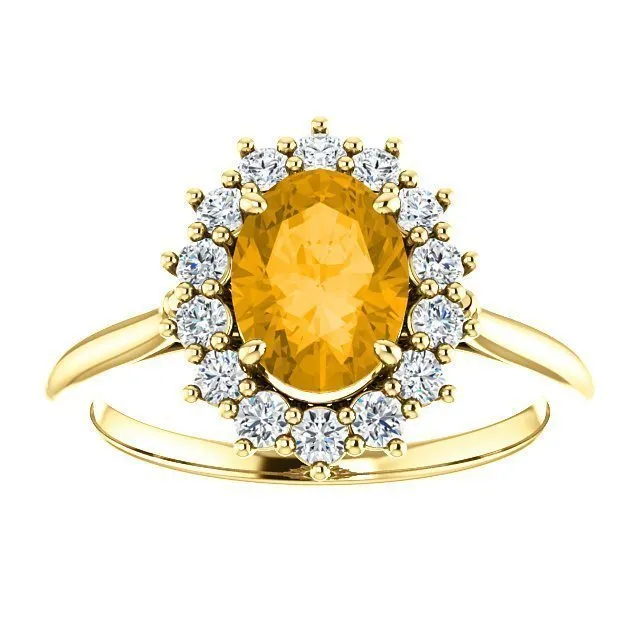 14KT GOLD 1.20 CT CITRINE & 3/8 CTW DIAMOND OVAL HALO RING