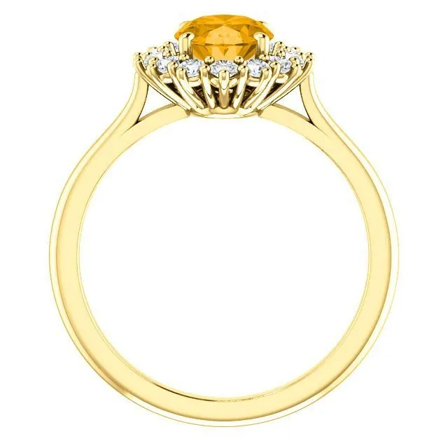 14KT GOLD 1.20 CT CITRINE & 3/8 CTW DIAMOND OVAL HALO RING