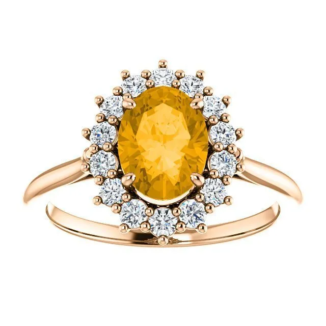 14KT GOLD 1.20 CT CITRINE & 3/8 CTW DIAMOND OVAL HALO RING