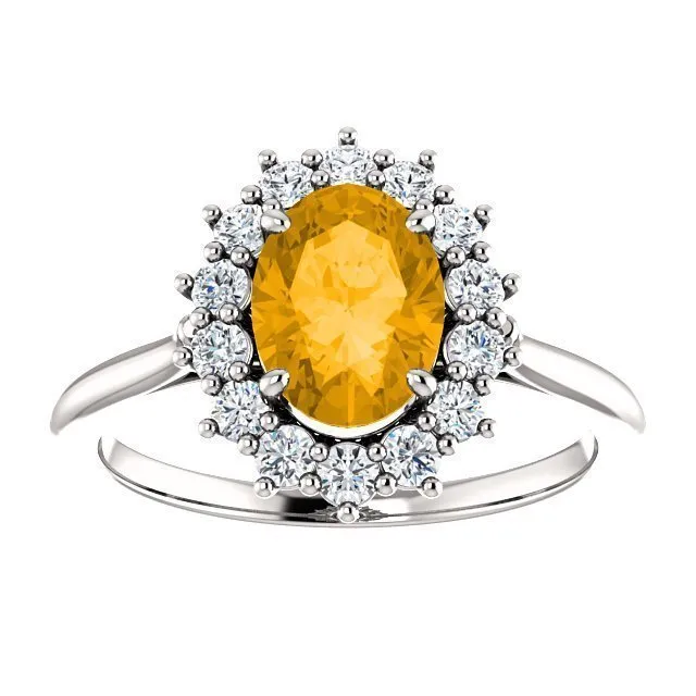 14KT GOLD 1.20 CT CITRINE & 3/8 CTW DIAMOND OVAL HALO RING