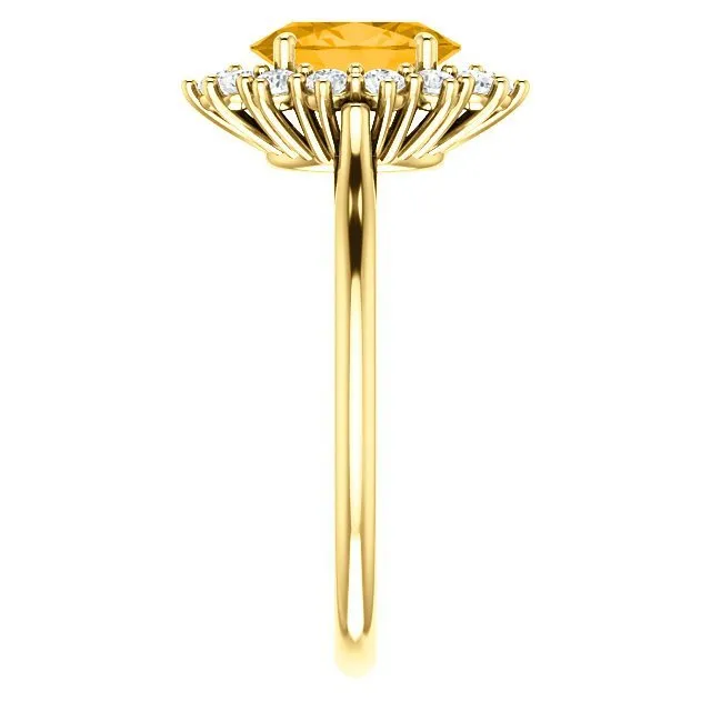14KT GOLD 1.20 CT CITRINE & 3/8 CTW DIAMOND OVAL HALO RING