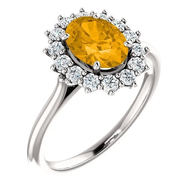 14KT GOLD 1.20 CT CITRINE & 3/8 CTW DIAMOND OVAL HALO RING