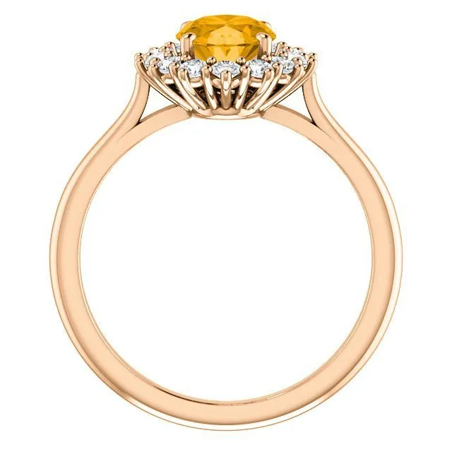 14KT GOLD 1.20 CT CITRINE & 3/8 CTW DIAMOND OVAL HALO RING