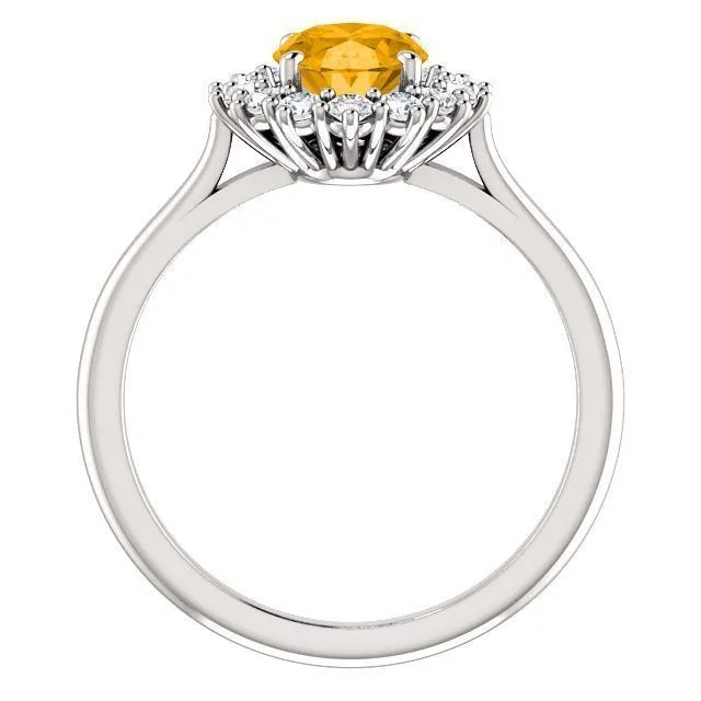 14KT GOLD 1.20 CT CITRINE & 3/8 CTW DIAMOND OVAL HALO RING