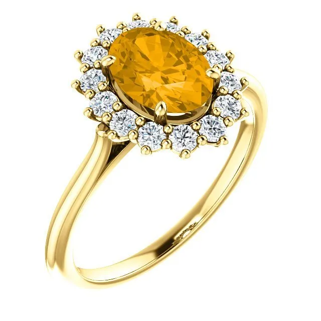 14KT GOLD 1.20 CT CITRINE & 3/8 CTW DIAMOND OVAL HALO RING