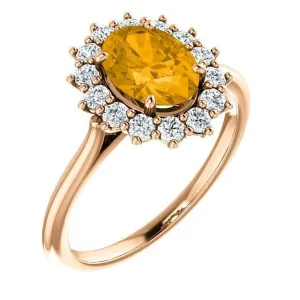 14KT GOLD 1.20 CT CITRINE & 3/8 CTW DIAMOND OVAL HALO RING